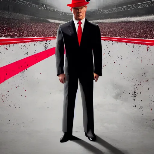 Prompt: agent 4 7 wearing a maga hat