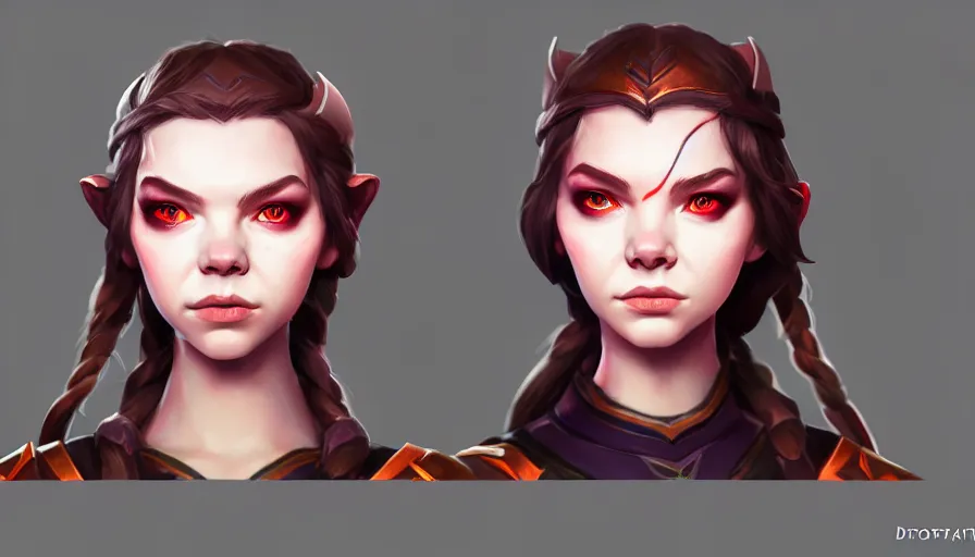 Image similar to portrait of anya taylor - joy as dota 2 game character, symmetrical, dota 2 concept art, character design by moby francke and drew wolf, artstation trending, sense of awe