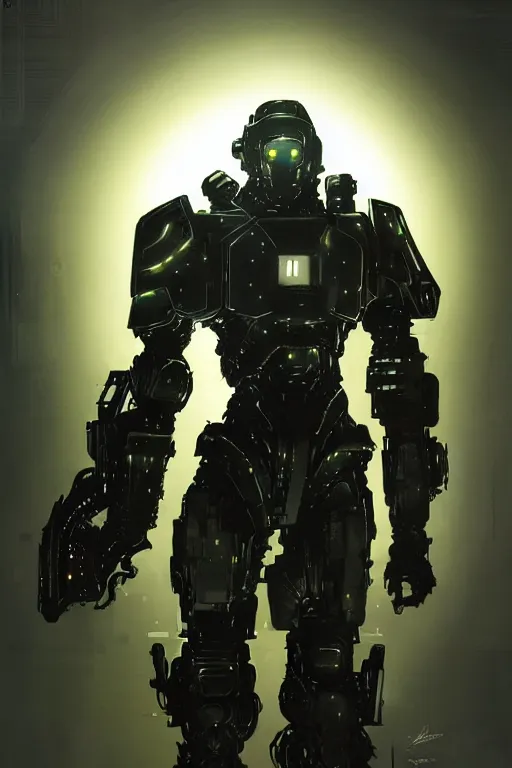 Image similar to a futuristic cybernatic armored soldier, led lights, painting by greg ruthowski, alphonse murac, yoshikata amano, yoji shinkawa, wlop, craig mullins, collaborative artwork, exquisitely high quality and detailed