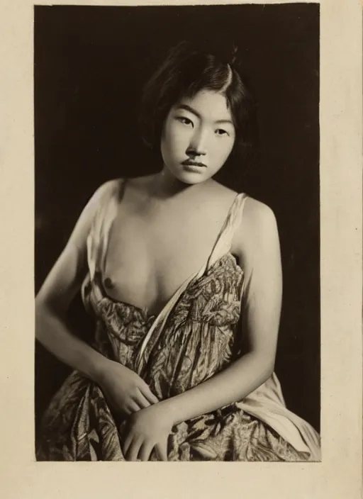 Image similar to a portrait of a young asian woman by george hurrell and james van der zee