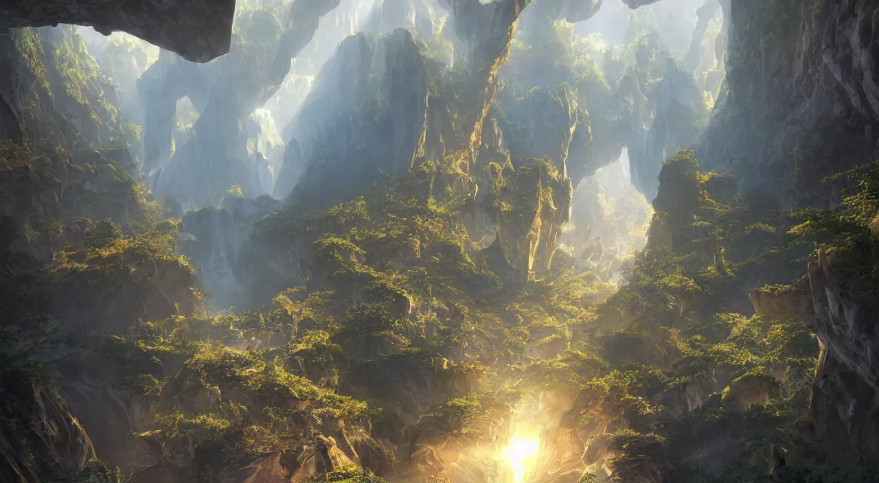 Prompt: biological crystallographic lattice bridging megastructure, in a canyon by glenn small, by albert bierstadt, photorealistic, zaha hadid, god rays, volumetric lighting, detailed, extremely intricate, raytrace, octane, light fog, neon