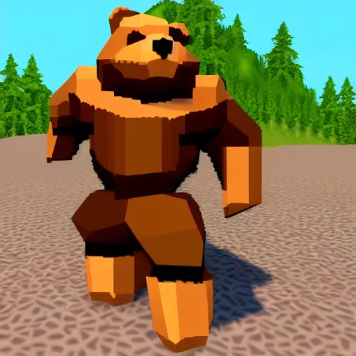 Image similar to image of an rpg bear enemy with low poly ps 1 graphics, upscaled to high resolution