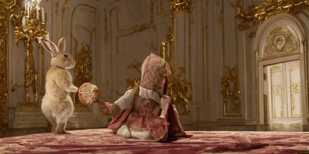 Image similar to a rabbit in the movie russian ark, screenshot