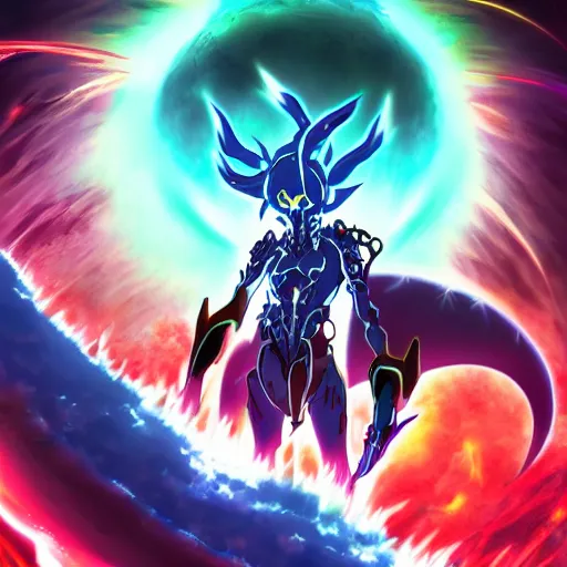 Image similar to Anime of Horrific cosmic abyssal formless creature wielding a powerful planet destroying weapon to pierce the heavens full body portrait , 8k, anime aesthetic, cinematic, dramatic, ominous, symmetrical