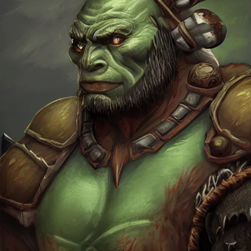 Image similar to orc warrior, high quality, portrait, painting in style of Karl Kopinski