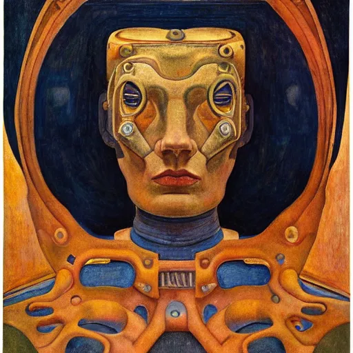 Image similar to robot queen with human eyes, by annie swynnerton and diego rivera and lucien freud and jean delville, symbolist, dramatic lighting, elaborate geometric ornament, art brut, soft pastel colors, smooth, sharp focus, extremely detailed, adolf wolfli, leo and diane dillon, nicholas roerich, donato giancola