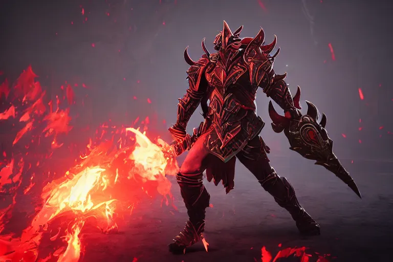 Image similar to ares ( from the dota 2 ) in the arena of blood, octane render, realistic, unreal engine 5, raytracing, trending on artstation