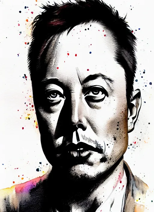 Image similar to portrait, Elon Musk , watercolor, dramatic lighting, cinematic, establishing shot, extremely high detail, foto realistic, cinematic lighting, pen and ink, intricate line drawings, by Yoshitaka Amano, Ruan Jia, Kentaro Miura, Artgerm, post processed, concept art, artstation, matte painting, style by eddie mendoza, raphael lacoste, alex ross