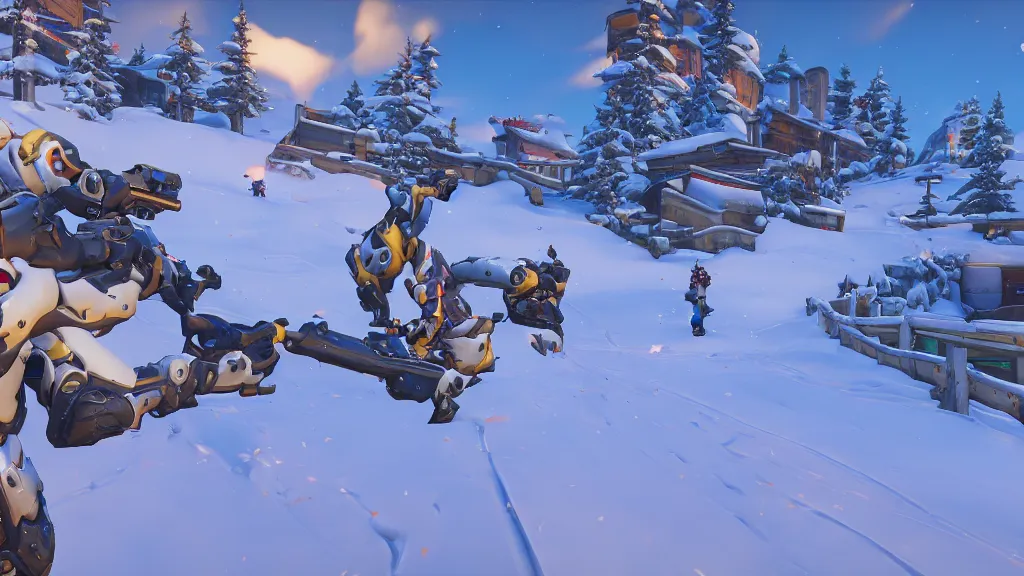 Image similar to Screenshot from Overwatch, at a ski resort