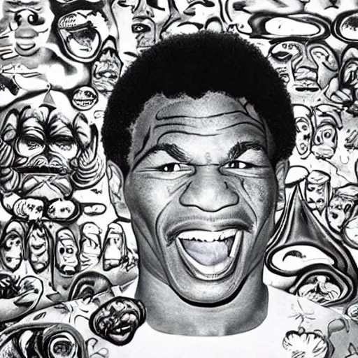 Image similar to mike tyson melting on lsd, detailed facial expressions, 1 9 8 0 s aesthetic