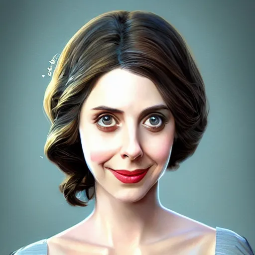 Prompt: a portrait of alison brie as a pixar character, beautiful, elegant, extremely detailed digital art, trending on artstation hyper realistic matte painting, by wlop, artgerm