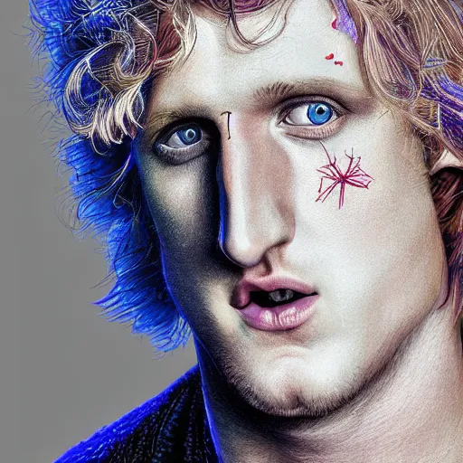 Prompt: an extremely psychedelic portrait of logan paul, lsd, face, detailed, intricate, elegant, lithe, highly detailed, digital painting, artstation, concept art, smooth, sharp focus, illustration