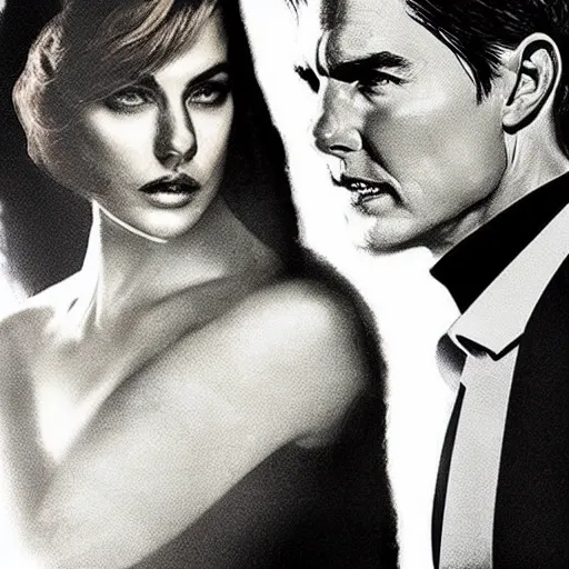 Prompt: concept poster of tom cruise as james bond wearing woman ’ s high heels