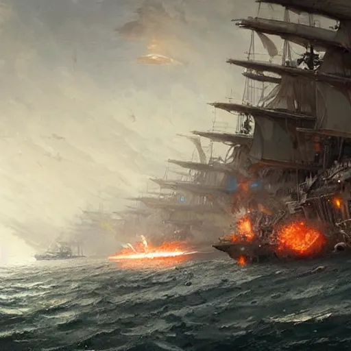 Prompt: A sea battle, fantasy art, art by greg rutkowski, highly detailed