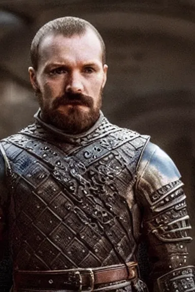 Image similar to “ very intricate photorealistic photo of a realistic human version of super mario in an episode of game of thrones, photo is in focus with detailed atmospheric lighting, award - winning details ”