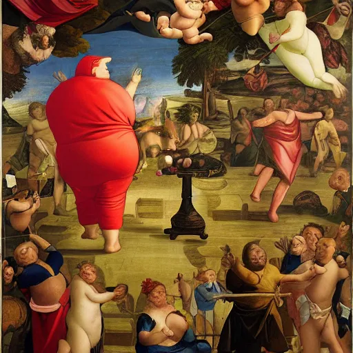 Prompt: fat cat superhero, Renaissance painting