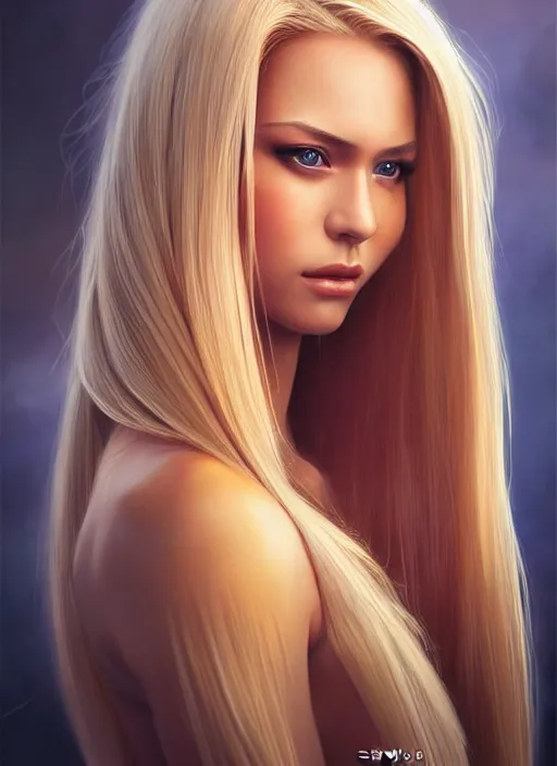 Image similar to picture of a gorgeous female with long blonde hair in the style of stefan kostic, realistic, full body shot, wide angle, sharp focus, 8 k high definition, insanely detailed, intricate, elegant, art by stanley lau and artgerm, floating embers