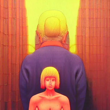 Image similar to close up portrait of a man and woman having fun with lsd and magic mushrooms by kawase hasui, moebius, Edward Hopper and James Gilleard, Zdzislaw Beksinski, Steven Outram, 8k, volumetric lighting, artstation