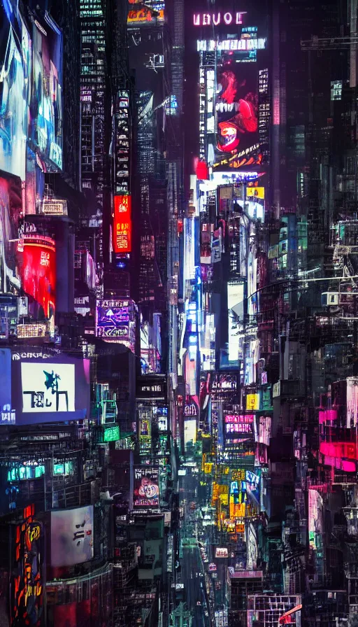 Prompt: 8k high resolution photograph of cyber punk New York Times Square at night, futuristic