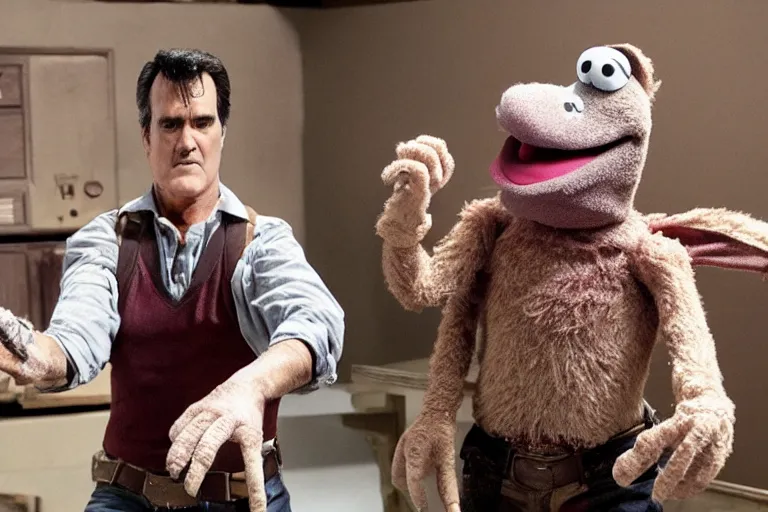 Image similar to Bruce Campbell as Ash in Evil Dead muppets