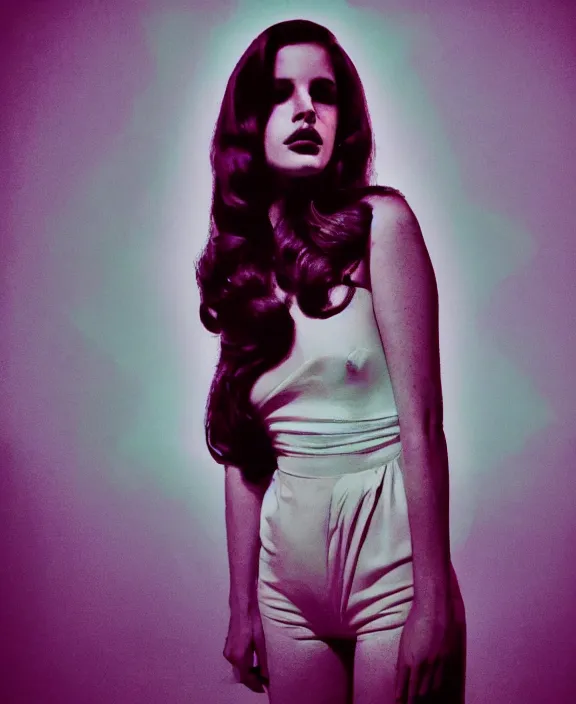 Image similar to lana del rey by dario argento, cosmic horror, abstract, ghostly, arcade, duotone, poltergeist, epic lighting, intricate, elegant, highly detailed, smooth, sharp focus, photo real, ultra realistic, unreal engine 5, raytracing, in the style of beeple and mike winkelmann, ultraviolet colors