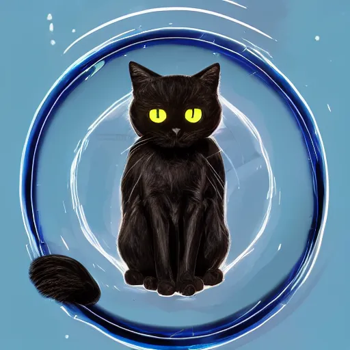 Image similar to black cat sitting next to an energy ringed portal, concept art, digital illustration, artstation, artstation hq, hd, 4k resolution