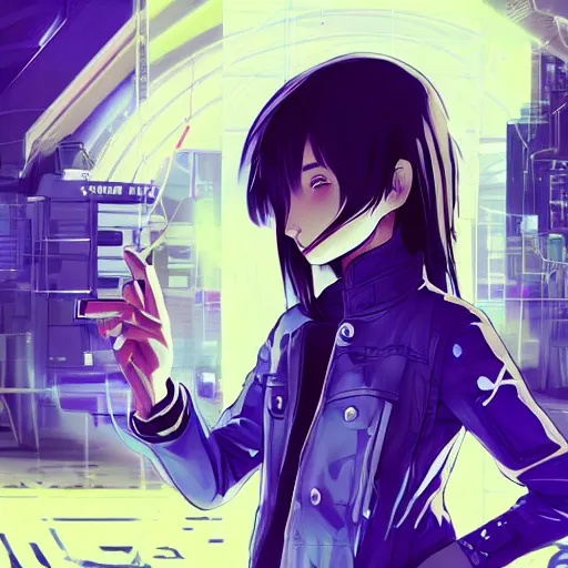 Image similar to Frequency indie album cover, luxury advertisement, blue filter, blue and black colors. Clean and detailed post-cyberpunk sci-fi close-up schoolgirl in asian city in style of cytus and deemo, blue flame, relaxing, calm and mysterious vibes, by Tsutomu Nihei, by Yoshitoshi ABe, by Ilya Kuvshinov, by Greg Tocchini, nier:automata, set in half-life 2, GITS, Blade Runner, Neotokyo Source, Syndicate(2012), dynamic composition, beautiful with eerie vibes, very inspirational, very stylish, with gradients, surrealistic, dystopia, postapocalyptic vibes, depth of field, mist, rich cinematic atmosphere, perfect digital art, mystical journey in strange world, beautiful dramatic dark moody tones and studio lighting, shadows, bastion game, arthouse