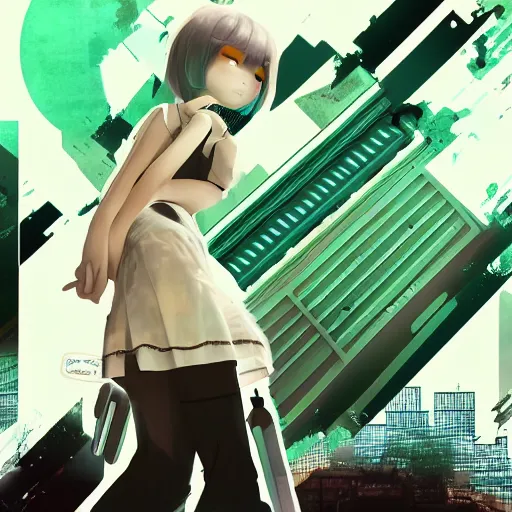 Image similar to Frequency indie album cover, luxury advertisement, white and green colors. highly detailed post-cyberpunk sci-fi close-up schoolgirl in asian city in style of cytus and deemo, mysterious vibes, by Ilya Kuvshinov, by Greg Tocchini, nier:automata, set in half-life 2, beautiful with eerie vibes, very inspirational, very stylish, with gradients, surrealistic, postapocalyptic vibes, depth of filed, mist, rich cinematic atmosphere, perfect digital art, mystical journey in strange world, beautiful dramatic dark moody tones and studio lighting, shadows, bastion game, arthouse