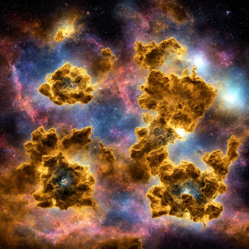 Image similar to Arabic temple blooming out of a nebula, James Webb telescope, NASA, national geographic, beautiful composition, high contrast, HDR, extremely detailed