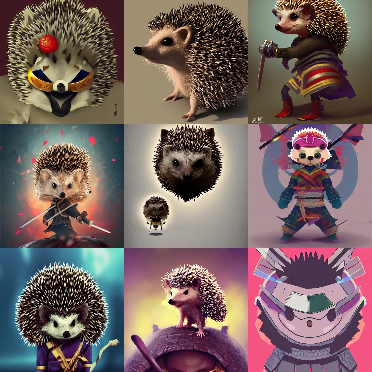 Prompt: hedgehog samurai, a samurai who is a hedgehog, award-winning digital art, featured on artstation, intense aesthetic, 8k