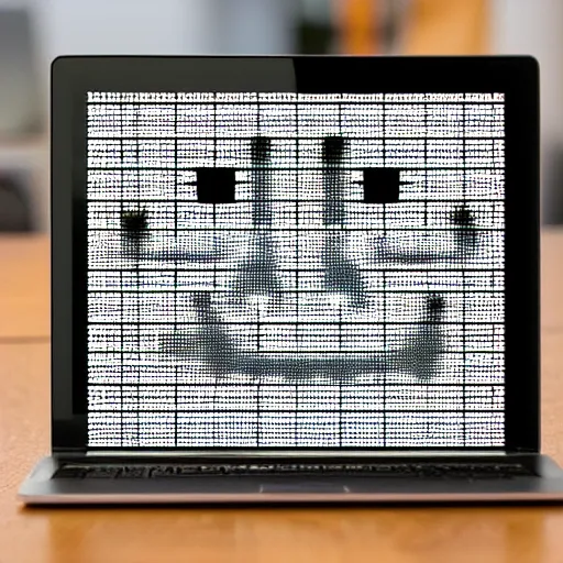 Image similar to evil face made out of binary code, on computer screen, old computer