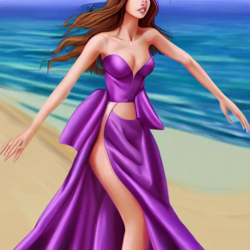 Image similar to beautiful princess in a satin dress on the beach drawn by artgerm