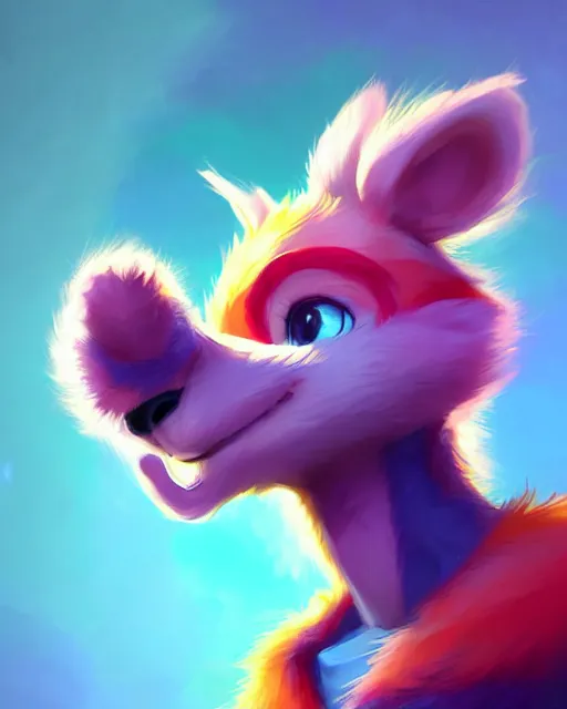 Image similar to character concept art of a cute young colorful male anthropomorphic furry | | cute - fine - face, pretty face, key visual, realistic shaded perfect face, fine details by stanley artgerm lau, wlop, rossdraws, james jean, andrei riabovitchev, marc simonetti, and sakimichan, trending on artstation