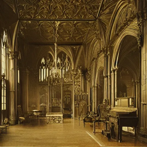 Image similar to interior of a gothic mansion, grand hall,