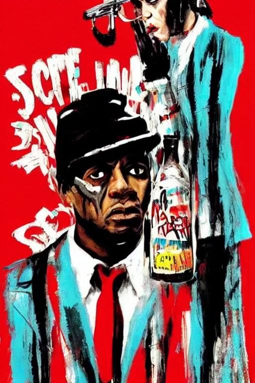 Image similar to scene from scarface movie, mafia, basquiat - style, retro - futuristic