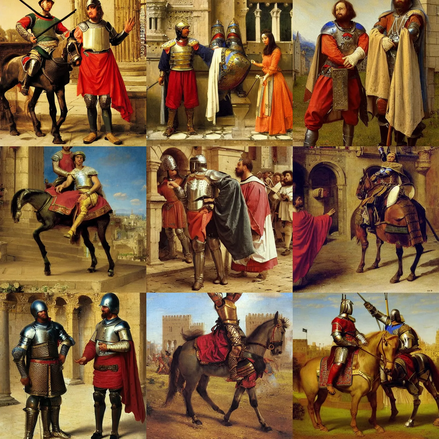 Prompt: Troy and Abed from Community as medieval knights, masterpiece painting by Eugene de Blaas