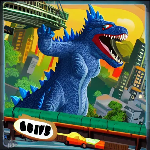 Prompt: Godzilla in the style of Subway Surfers