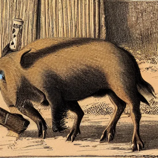 Image similar to a boar drinking beer, tribal style