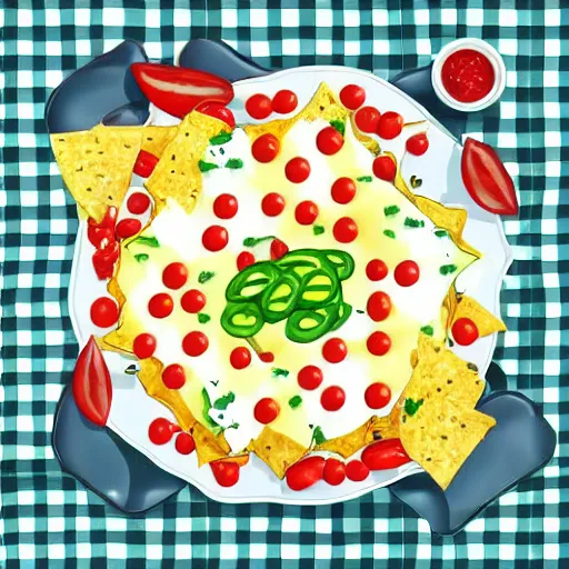 Image similar to simple nachos with cheese and jalapeno illustrations, white background, clip art, drawing, cartoon,