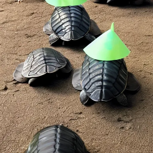 Image similar to party hats on turtles