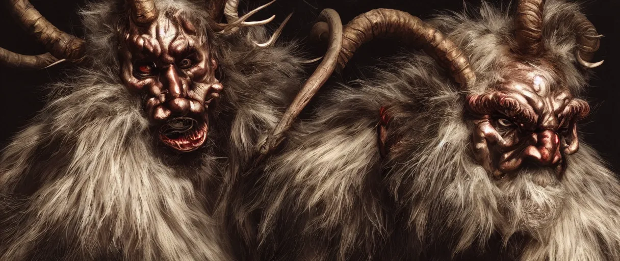 Prompt: hyperrealist highly detailed neo-baroque portrait of krampus concept art pascal blanche dramatic studio lighting 8k wide angle shallow depth of field