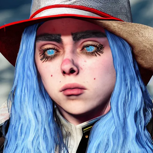 Image similar to Billie Eilish In Red dead redemption 2 4k detail