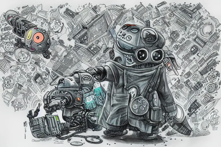 Image similar to a drawing of cyberpunk pikachu by Joe Fenton, with a little watercolor wash