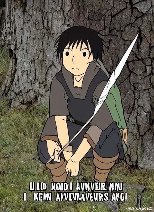 Prompt: i used to be an adventurer, until i took an arrow to the knee, hayao miyazaki