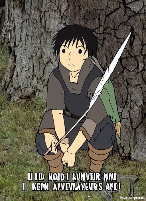 Image similar to i used to be an adventurer, until i took an arrow to the knee, hayao miyazaki