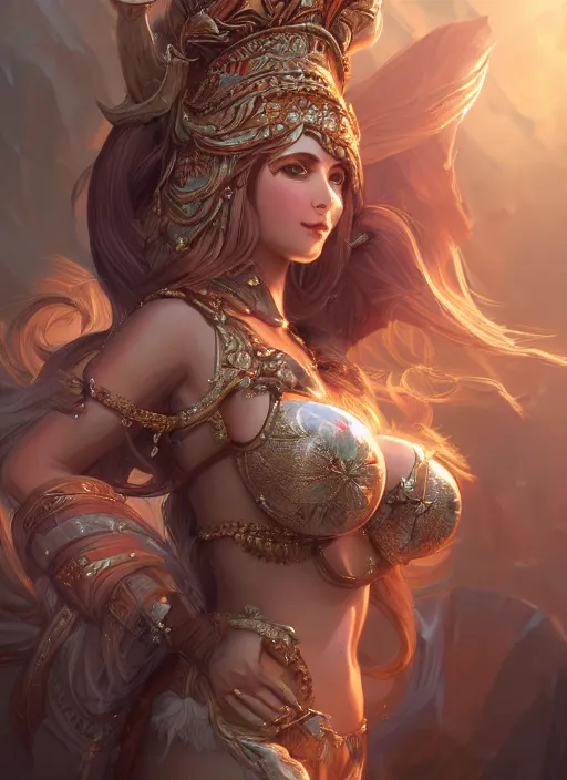 Prompt: a highly detailed illustration of goddess ishtar, intricate, elegant, highly detailed, centered, digital painting, artstation, concept art, smooth, sharp focus, league of legends concept art, wlop