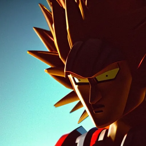 Image similar to movie still of robot goku, cinematic composition, cinematic light, criterion collection, by alejandro jodorosky