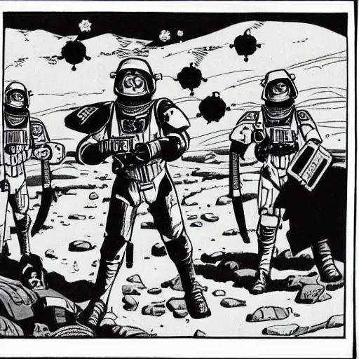 Prompt: imperial japan space marines, science fiction pulp illustration