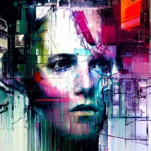 Image similar to portrait of a cyberpunk in a future city by jeremy mann, francis bacon and agnes cecile, ink drips, paint smears, digital glitches glitchart c - 1 0