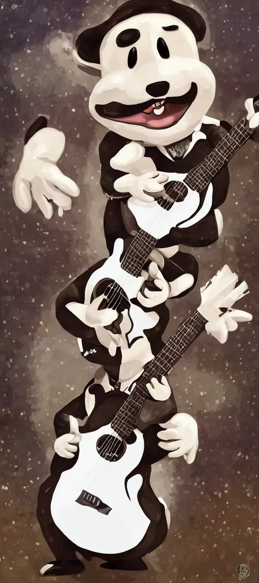 Prompt: K.K Slider playing guitar at a concert, portrait full body, digital art, high quality, detailed